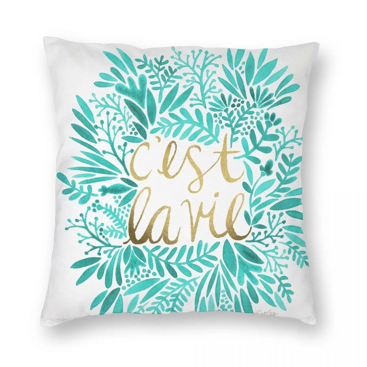 

That's Life Turquoise Gold Square Pillowcase Polyester Linen Velvet Creative Zip Decorative Pillow Case Home Cushion Cover