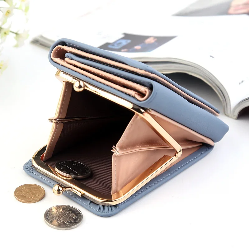 

2023 New Ladies Wallet PU Fashion Short Plain Weave Tri-fold Card Holder Multi-function Coin Purse Mini Wallet