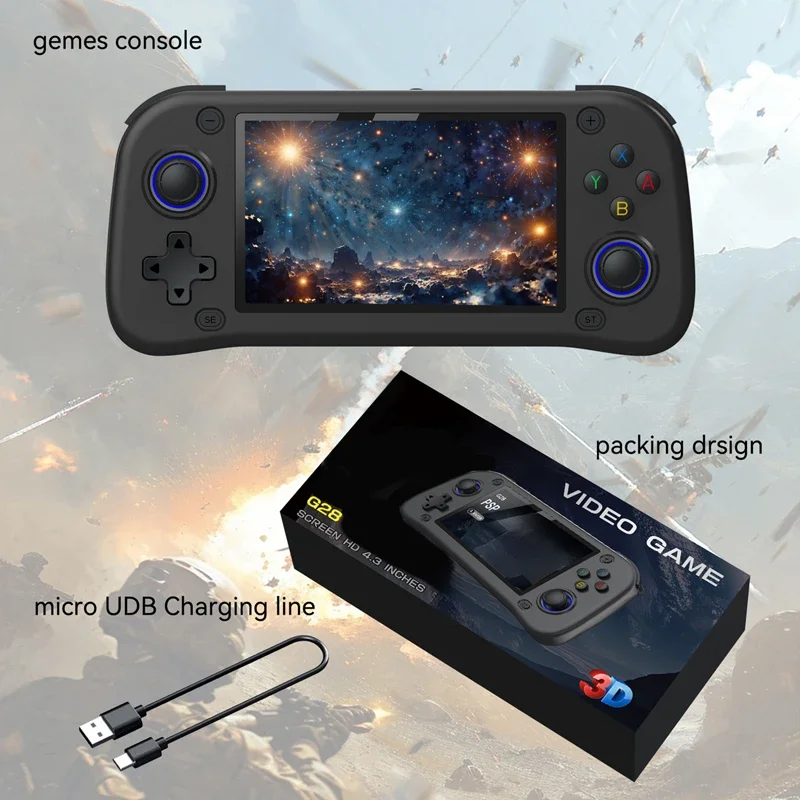 Игровая консоль G28 Retro Handheld с системой Emuelec 4.7, 128 ГБ64 ГБ, 3D-игры и 26 эмуляторов для PSPPS1N64NESSS RK3128 (art.: 3920dc2e1491c) - 3920dc2e1491c