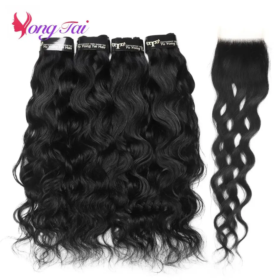 YuYongtai Brazilian Hair Weave 4 Bundles With Lace Closure Natural Wave Human Hair Extenions For Women Free Shipping From China