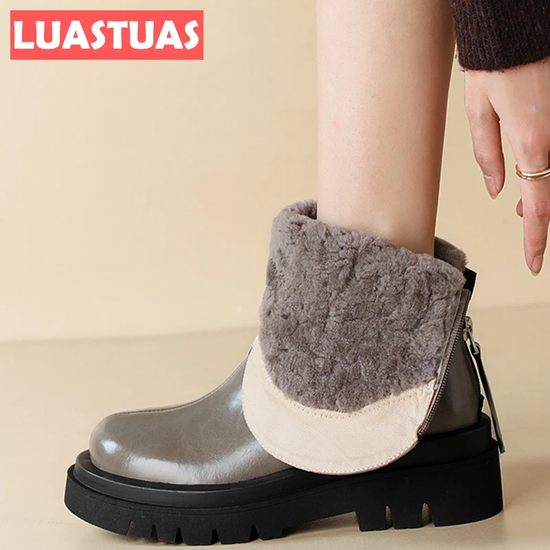 

Женские ботильоны из натуральной кожи на толстом меху, Размеры 33-43