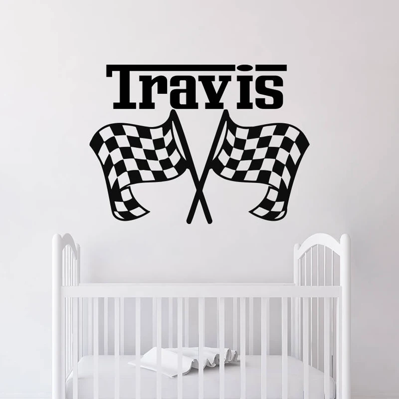 

Персонализированная наклейка с названием флагами для гоночных автомобилей, настенная наклейка с гоночными флагами, Настенная роспись, съе...