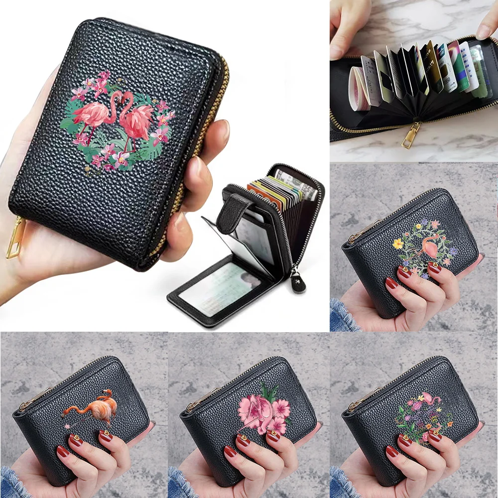 

Fashion Women Wallets Card Holder New PU Leather Short Coin Purse Flamingo Print Clutch Ladies Waterproof Small Zipper Money Bag