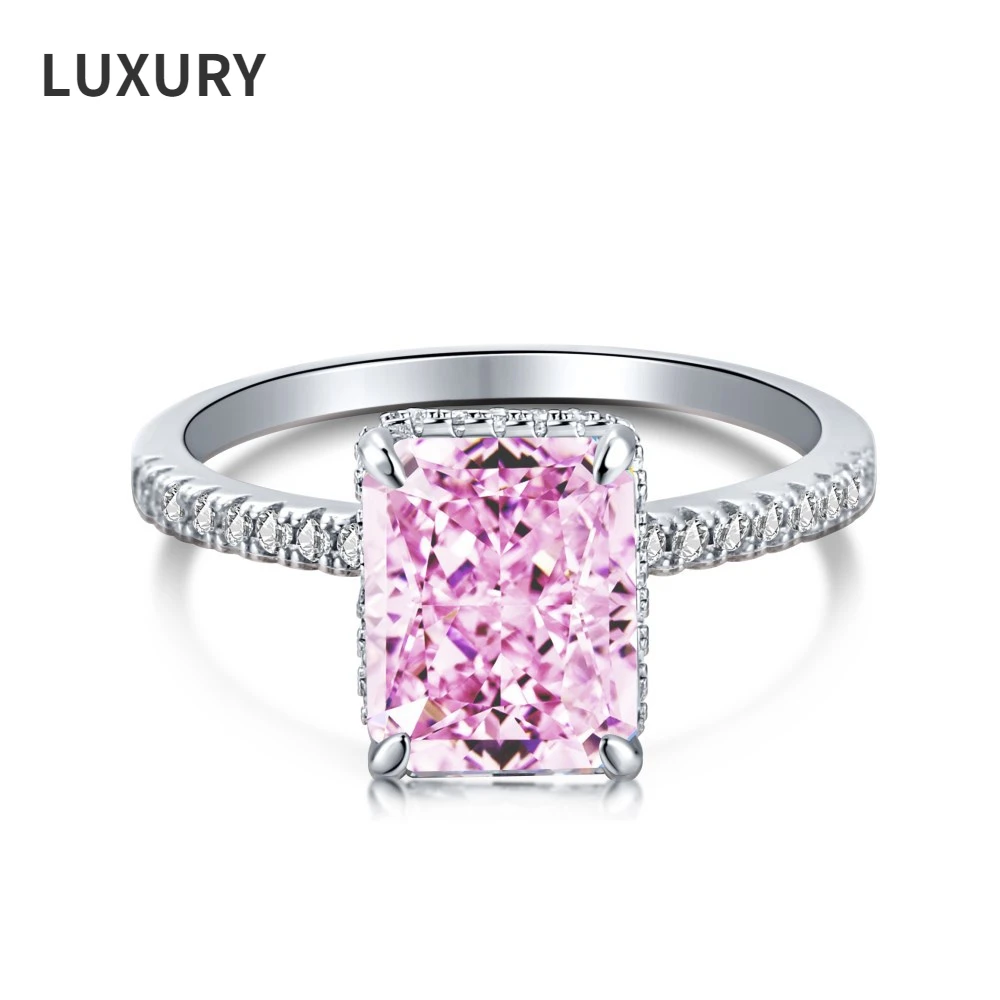 

Luxury 100% S925 Sterling Silver Super Sparkling Square Rings For Women Party Fine Jewelry Hot Selling