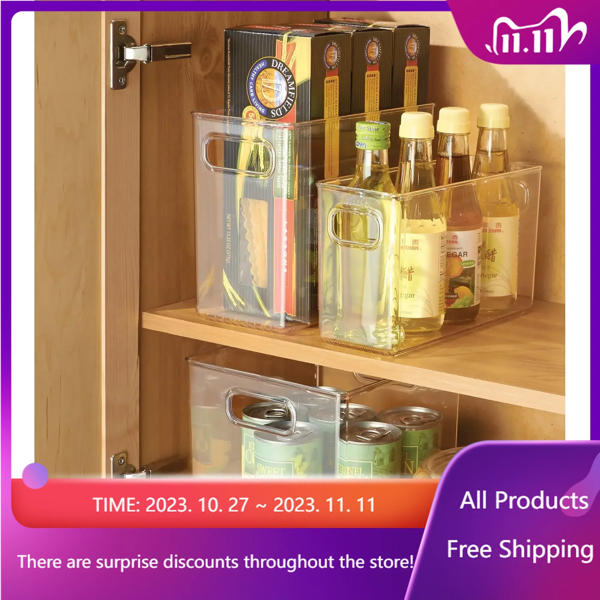 

71730 10" X 5" X 8" Clear Pantry Storage Bin with Handles, Kitchen Organizer and Storage Container , Storage Containers Rapid Tr