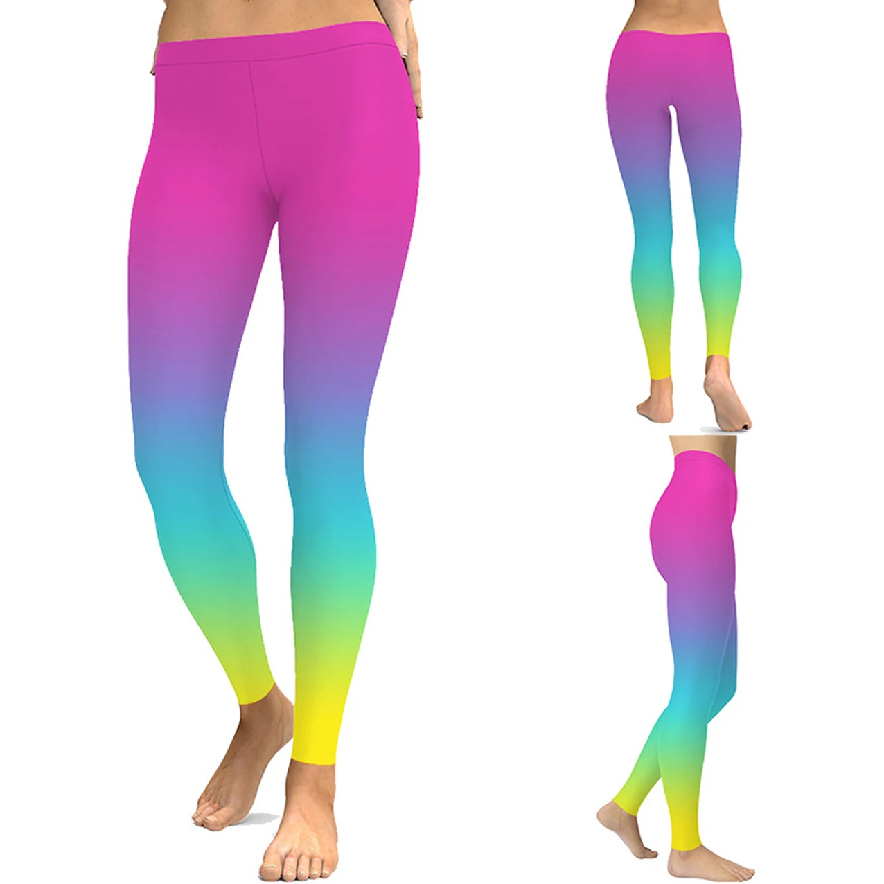Women Gradient Slim Skinny Leggings Spring Summer Running Gym Stretchy Long Pants Yoga Sports Trousers Tights