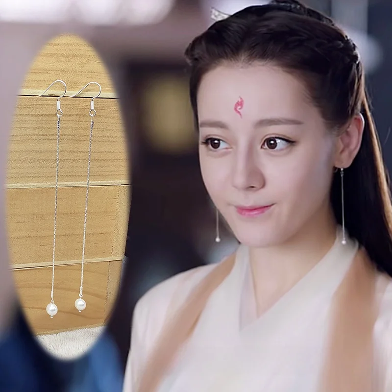 Sansheng Sanshi Pillow Book Same Sle Серьги Древний костюм Hanfu Серебро 925 Серьги-крючки Белый