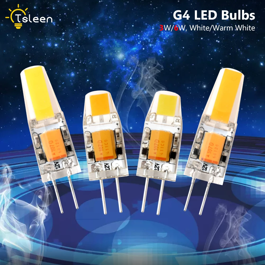 

2023 TSLEEN G4 LED Crystal Silicone Dimmable Lamp Light COB 3W/6W Bulb AC/DC 12V 220V light replace Halogen Spotlight Chandelier