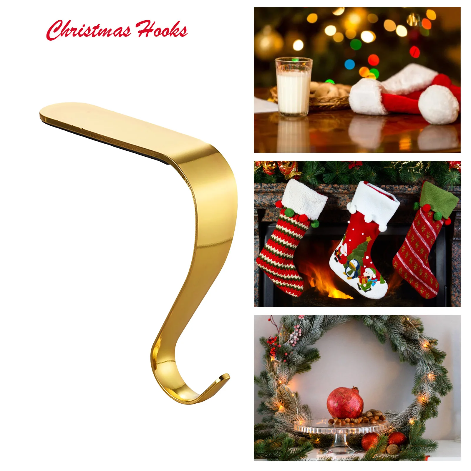 

1 X Christmas Stocking Holder Hanging Hooks Buckles Fireplace Mantel Self Adhesive Hanger For Christmas Party Ornament