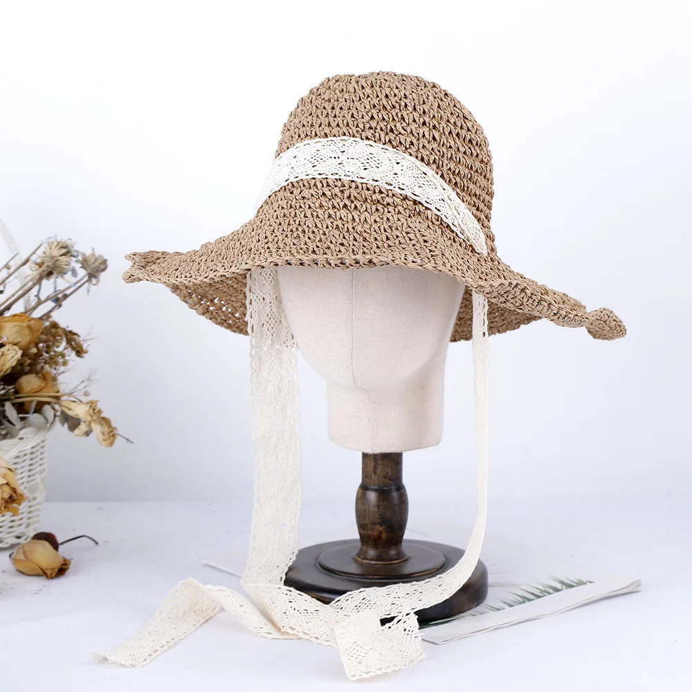 

sun visor Women's bucket hat Lace strap women's summer hats braided straw hat Fishing hat sunshade hat Beach summer accessories