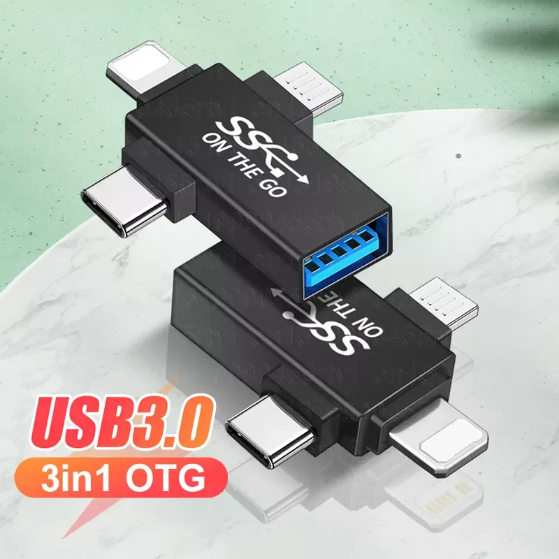 

OTG Adapter For iPhone 13 12 11 Pro XS Max iPad U Disk Micro USB/Type C/8-Pin Male to USB 3.0 Female OTG Adapter Converter