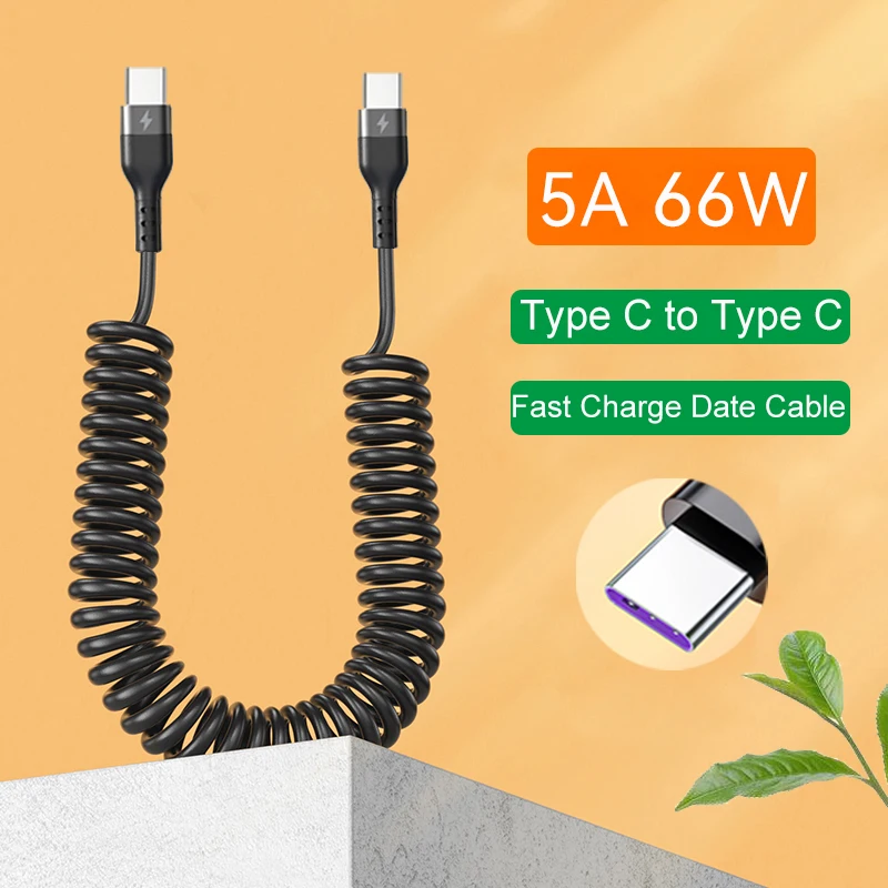 

USB C Cable 66W 5A USB Type C To Type C Spring Pull Telescopic Fast Charging Cable for Xiaomi Samsung OPPO Huawei Car Data Cable
