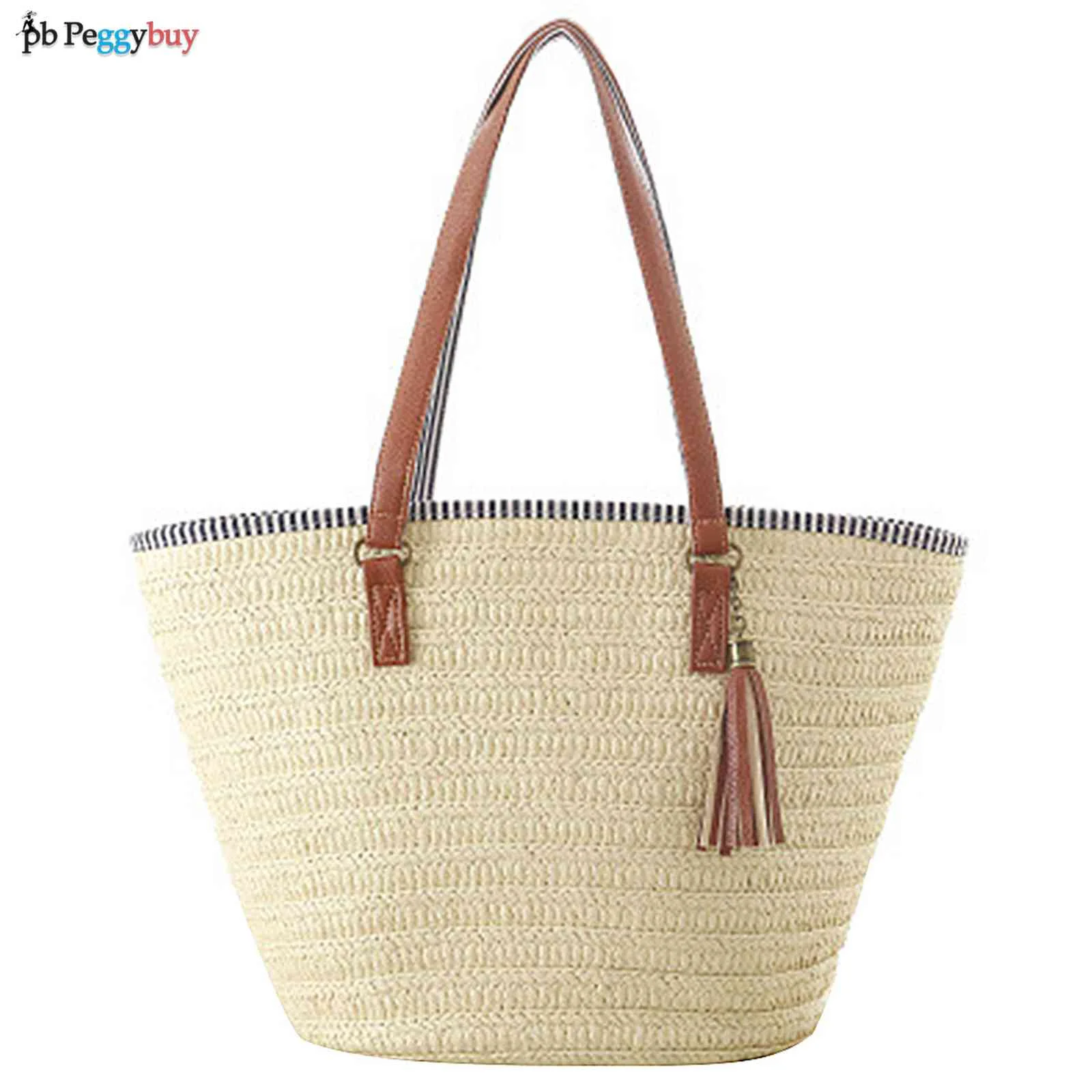 

Women Top-Handle Bags Straw Beach Shoulder Bags with Tassel Fashionable Simple Solid Color Handmade Bags Ladies Handbags