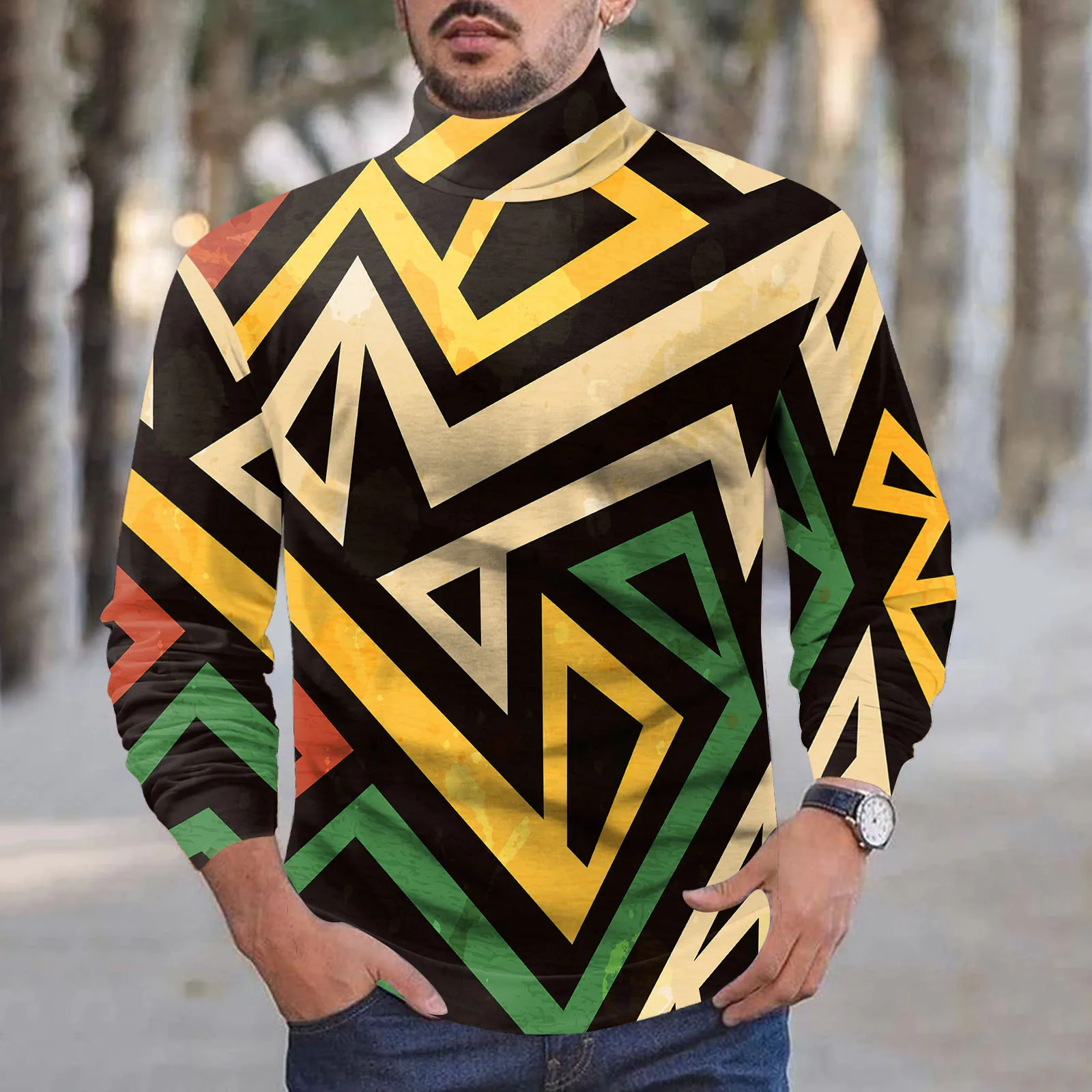 

Водолазка с геометрическим принтом, Мужская модная Ретро Спортивная уличная спортивная одежда для фитнеса, уличная одежда, повседневная Ун...