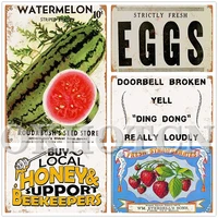 fruit and vegetable eggs tin sign vintage shabby metal plaques retro pub bar sign metal wall poster plates kitchen garden decor