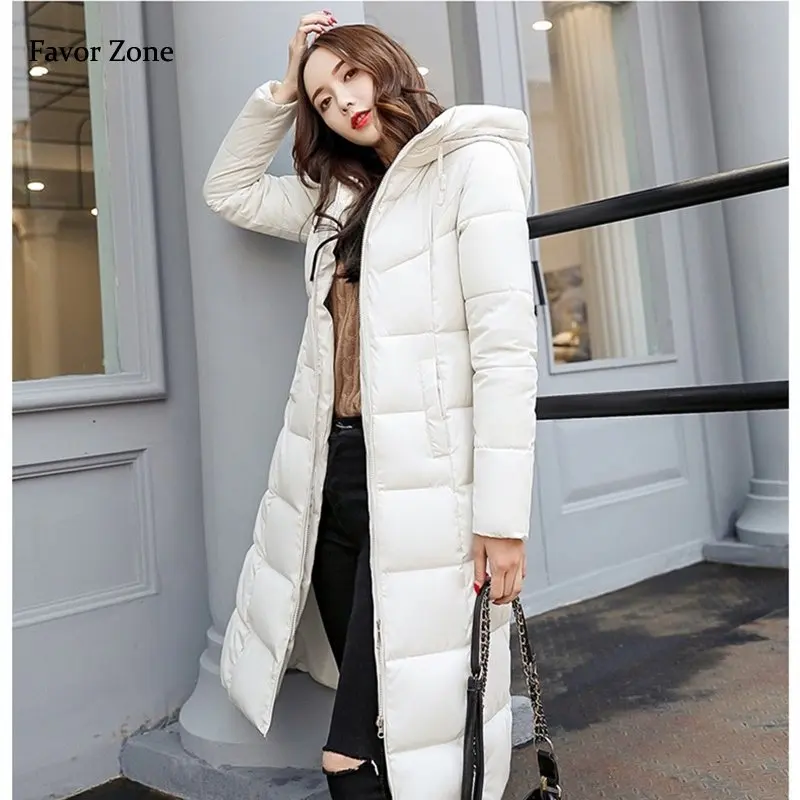Winter Long Parkas Jackets Women 2022 Thicken Warm Hooded Padded Jackets Knee Lenght Casual Solid Cotton Coats Female OutWear