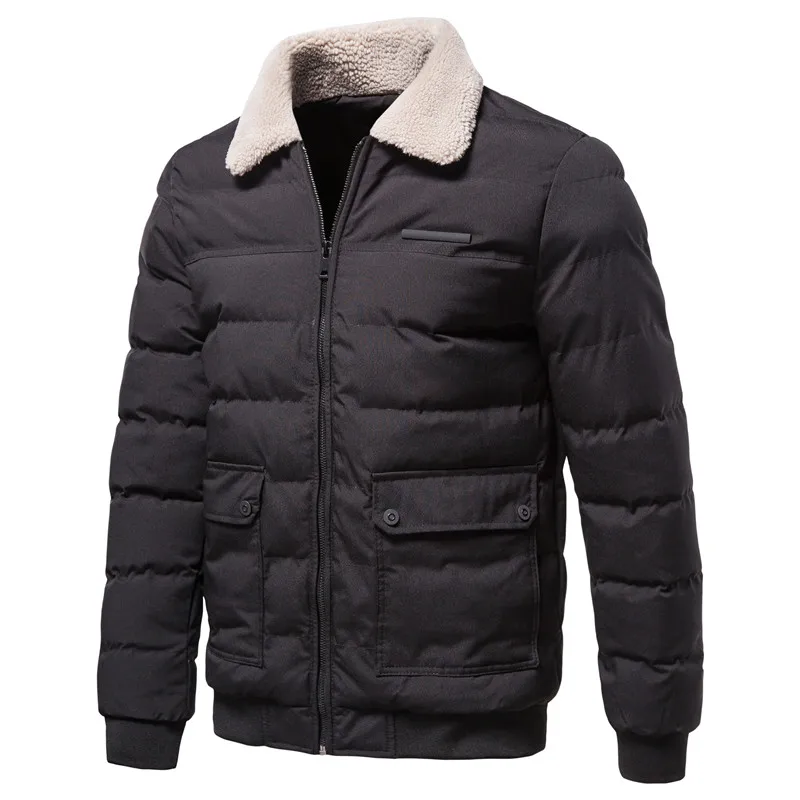 2022 Turn Down Fur Collar Padded Warm Mens Winter Jackets Fashion Parkas Men Winter Cotton Coats Casual Outwear Thicken Jacket