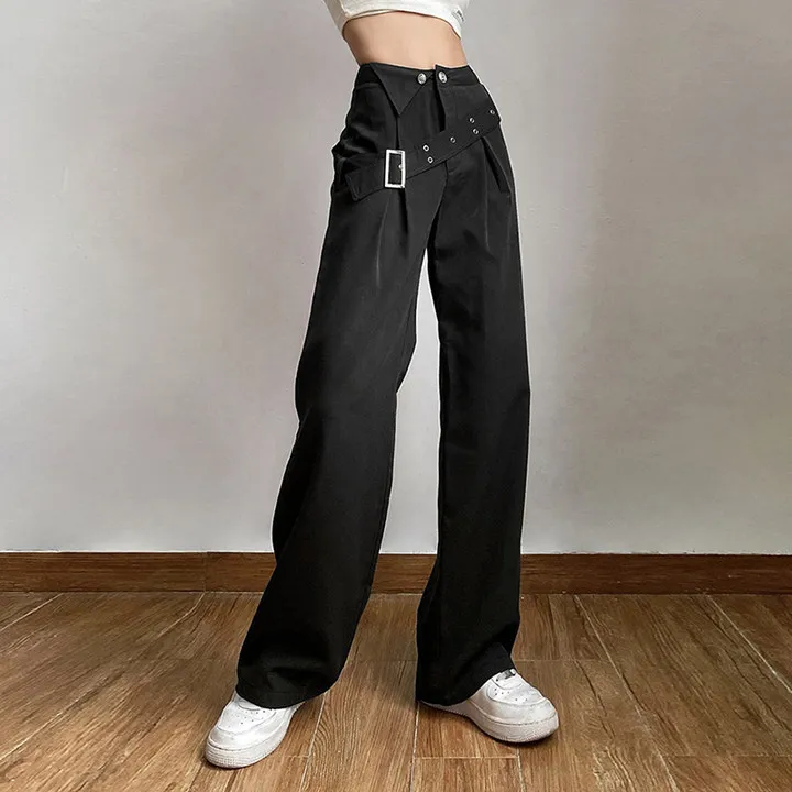 

Pants for Woman Traf Y2K High Waist Solid Vintage Wide Leg Pants Streetwear Trouser Hip Hop Korean Style Pantalones De Mujer