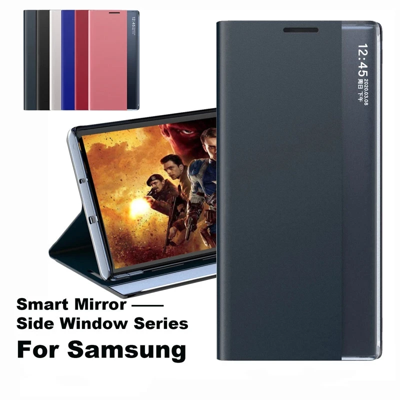 

Leather Smart View Flip Phone Case For Samsung S21 S20 FE S10 S9 S8 Note 20 Ultra 10 Plus 9 8 A70 A71 A50 A51 Stand Mirror Cover