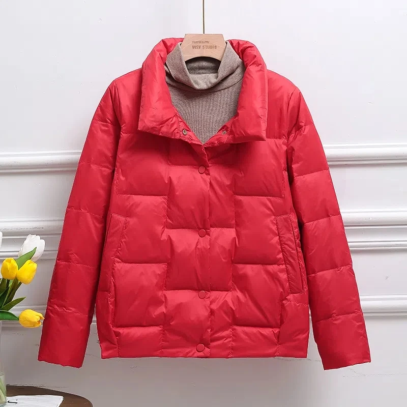 Ultra Light Stand Collar Quilted Jacket Women Winter Short Casual Parkas Basic Single-Breasted Padded Coat Solid Cotton Outwear
