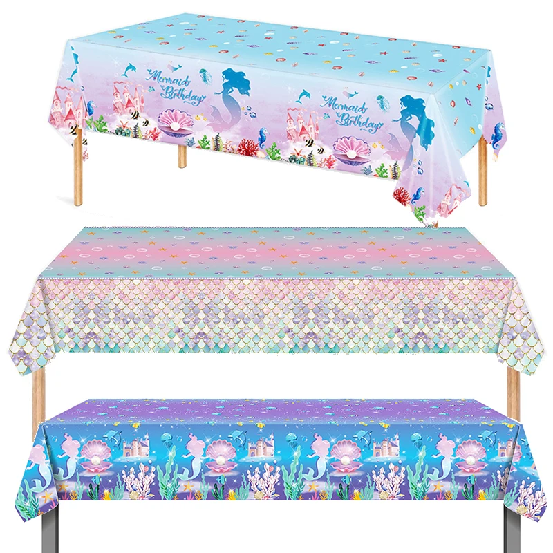 

1pc Little Mermaid Party Disposable Tablecloth Under The Sea Birthday Party Decorations Wedding Table Decor Baby Shower Favors