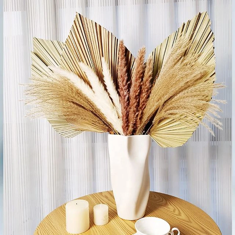 Fluffy Pampas Dried Flowers Bouquet Palm Fan Leaf Home Decor Bunny Rabbit Tail Grass Artifical Flower Wedding Party Decoration images - 6