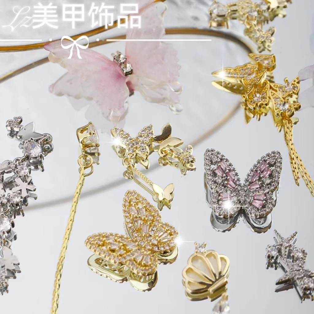 

2pcs 2023 Exquisite Butterfly Zircon Jewelry Nail Art Decorations Luxury Alloy Gold Silver Charm Nail Rhinestone Accessories DIY