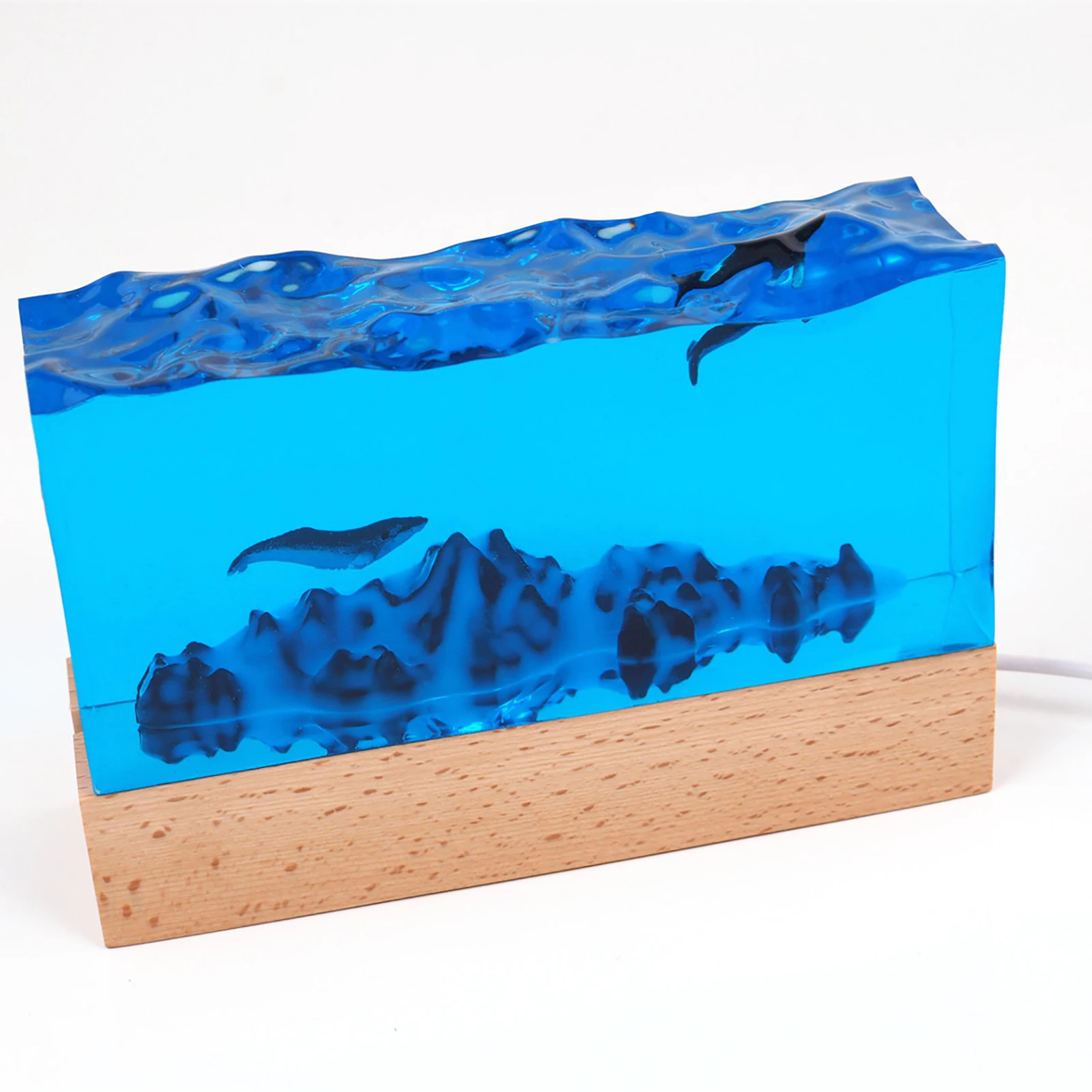

Rectangle Light Silicone Mold DIY Crystal Mountain Sea Molds Irregular 3D Silicone Mold With USB Powered Wooden Lighted Base