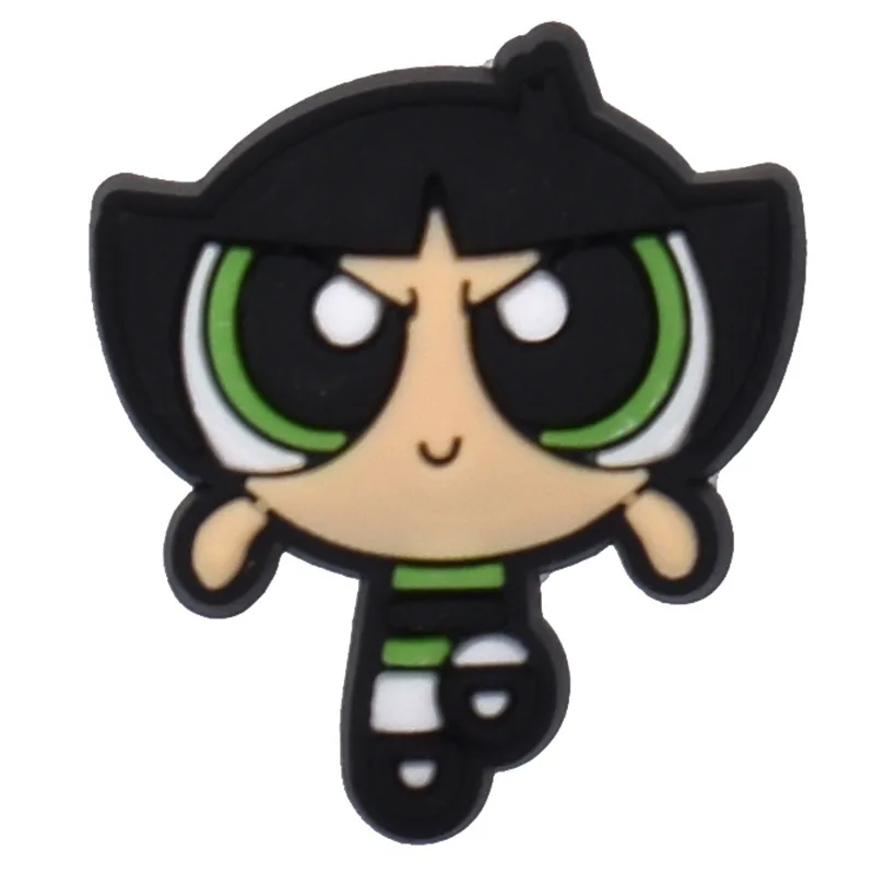 1pcs Single Sale The Powerpuff Girls PVC Shoe Buckle Sneakers Souvenir Croc Charms Cartoons Decorations Kids Party X-mas Gifts