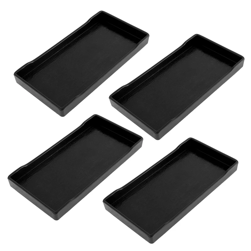 

4X Plastic Rectangular Design Lunch Food Tray Salver Black