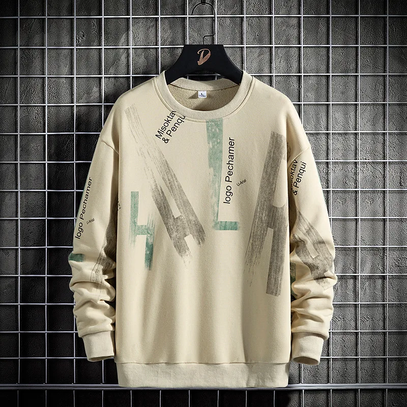 

Spring and Autumn Fashion New Men's Long-Sleeved T-Shirt Graffiti Letters Printing Trend Loose Casual Round Neck Pullover Tops