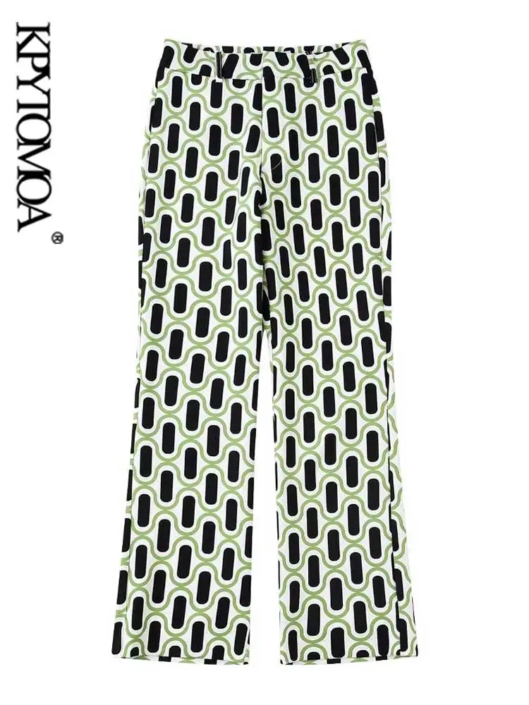 

Женские расклешенные брюки KPYTOMOA, Модные Винтажные штаны с геометрическим принтом, на молнии, с завышенной талией, до щиколотки