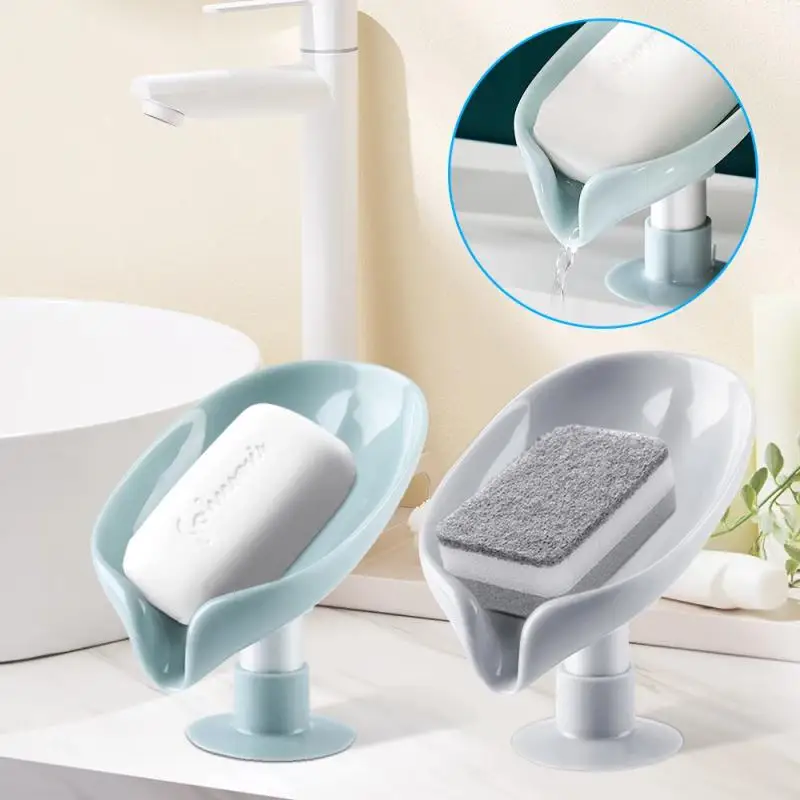 

Leaf Shaped Soap Holder Rack Bathroom Nonslip Storage Holder Tray Soap Container Suction Cup Soap Dish Kitchen Sponge Drain Rack