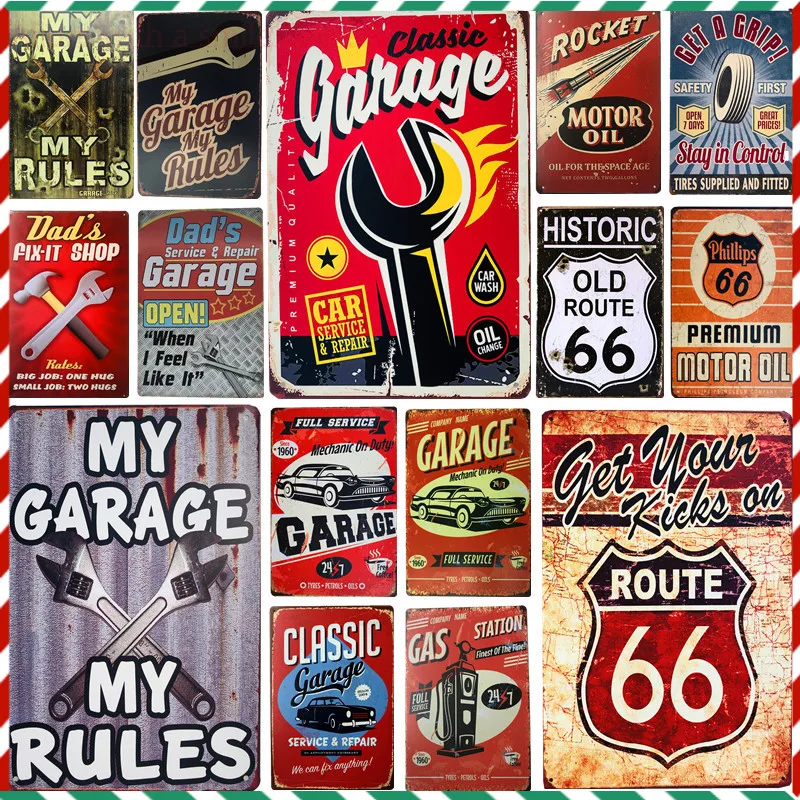 

Vintage Metal Tin signs Dad Garage My Garage Gas Oil Bar Rustic Plaque Art Poster Man Cave Plates Wall Stickers Pub Wall Decor