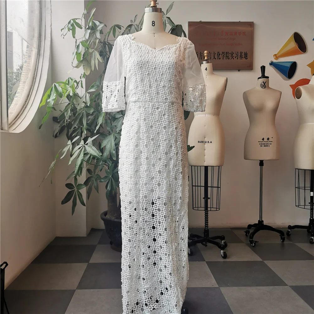 Women Fashion Plus Size Dress Half Sleeve Hollow Floor Length High Waist American African Style Street Beat Female Dress