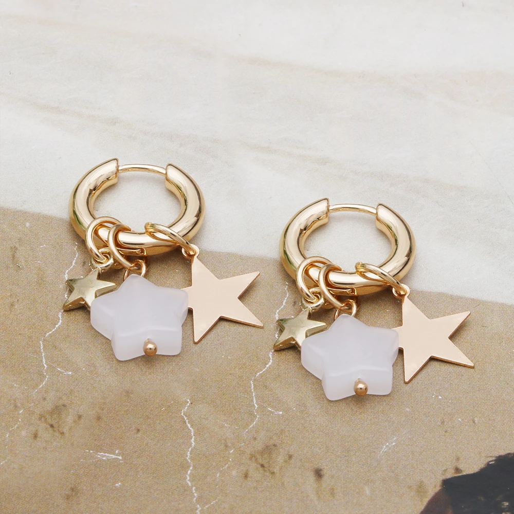 Star Pendant Earrings For Woman Natural Stone star shape Bohemia New Charm Ear Baking Varnish Jewelry Party