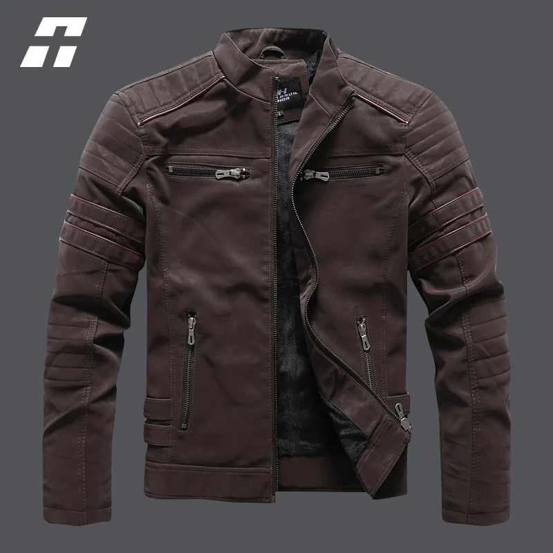 

2022 New Autumn Winter Men's Leather Motorcycle Jacket Zipper PU Biker Leather Men's Jackets Vintage Warm Baseball Coats Male