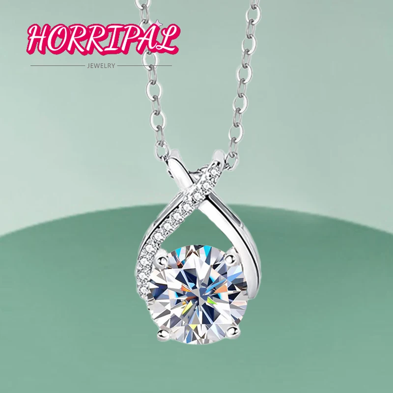 

HORRIPAL Original 1ct D VVS1 Moissanite Pendant Necklace S925 Silver 18K Platinum Plated Birthday Gifts for Girls GRA Certified