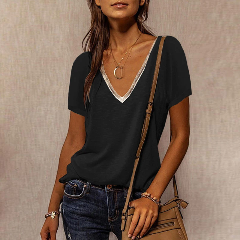 

2022 S-3XL New Style Summer Fashion Tops for Women Tops Patchwork Ruffle Comfy V-neck Fashion T-Shirts Y2k Aesthetic