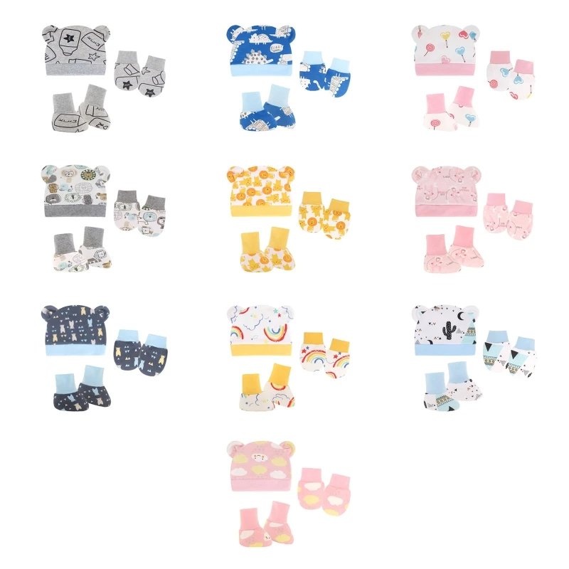 

1 комплект, Детские хлопковые варежки и шапка с защитой от царапин