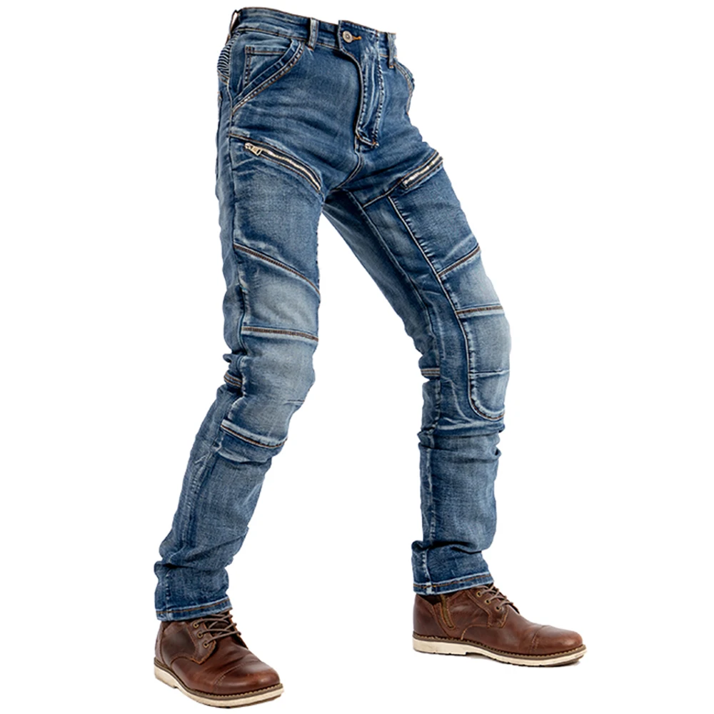 LOMENG Motorcycle Riding Jeans Kevlar Motorbike Racing Pants with CE Knee Hip Removable Armored for Men LMPM09