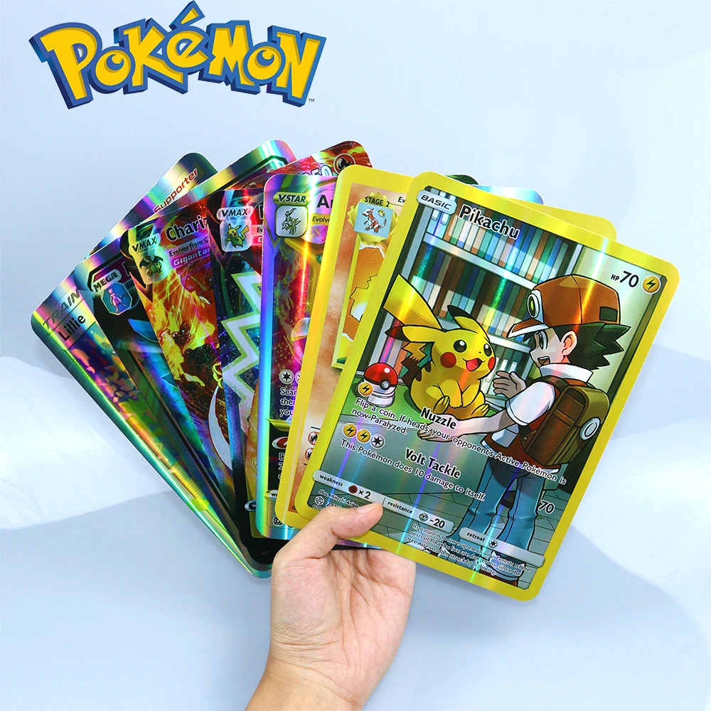 

30pcs Pokemon 21*15cm Shiny Rainbow English Rare Collection Card Big Oversized Arceus Pikachu Charizard Vmax Mega Boys Gift Toys
