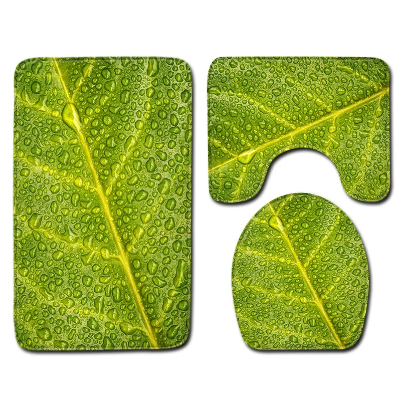 

Трехсекционный Декоративный Напольный коврик для ванной комнаты, дверной коврик, комбинированный коврик в виде капли воды с зелеными листь...