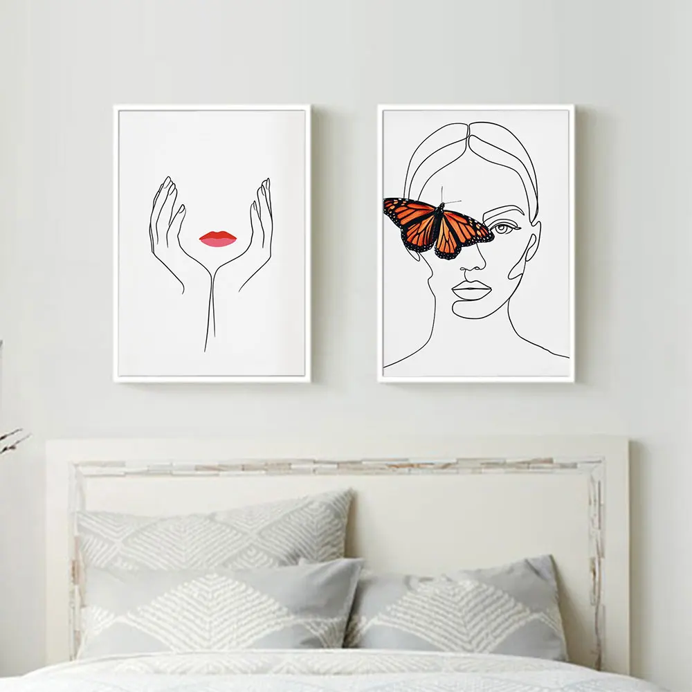 

Butterfly Woman Nordic Poster Figure Line Draw Art Print Minimalist Canvas Painting Abstract Wall Picture For Bedroom Home Decor