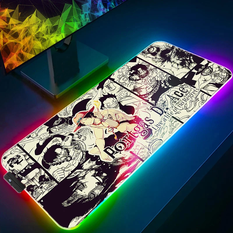 

One Piece Portgas D. Ace Gaming RGB Mouse Pad Office Accessories Xxl Custom Pc Gamer LED HD Picture Desk Mat Mousepad Anime Pads