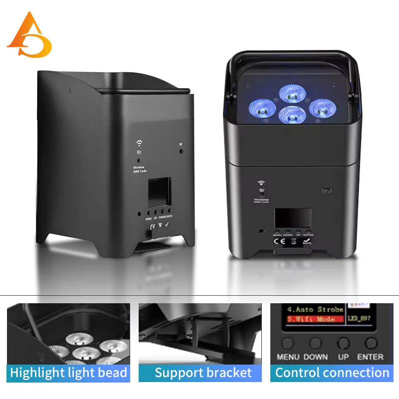 Фото 6x18 Вт Аккумулятор Par Light RGBWA UV 6IN1 Светодиодный беспроводной DMX с приложением для телефона iOS и Android с дистанционным управлением для вечеринки, свадьбы, сценического освещения №3