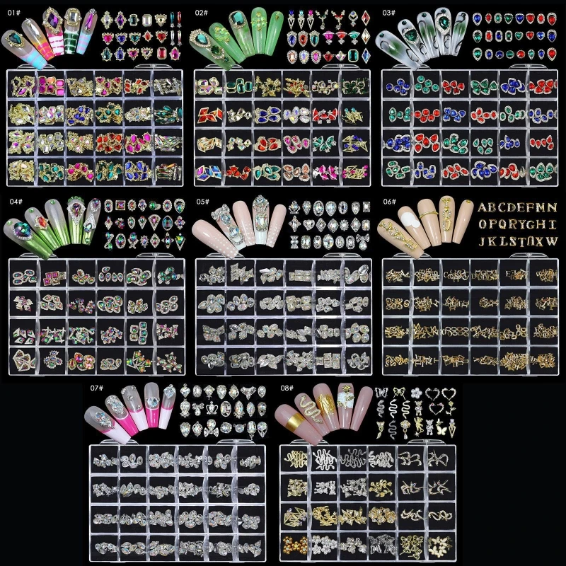 

23GF 24 Grids 3D Luxury Nail Art Rhinestones Stickers Metal Gold Nail Charms,Nail Gems Diamonds Jewels for Nail Art Designs