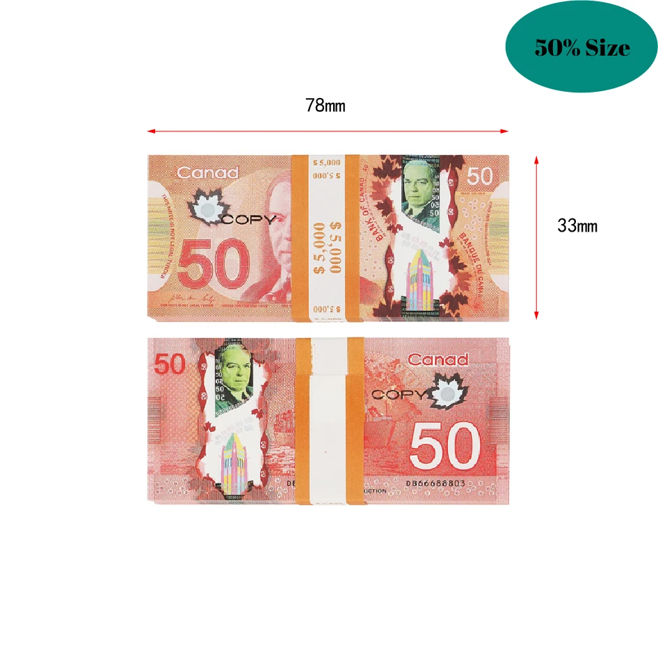 

50% Size Money Prop Copy CANADIAN DOLLAR CAD BANKNOTES PAPER FAKE Euros MOVIE PROPS