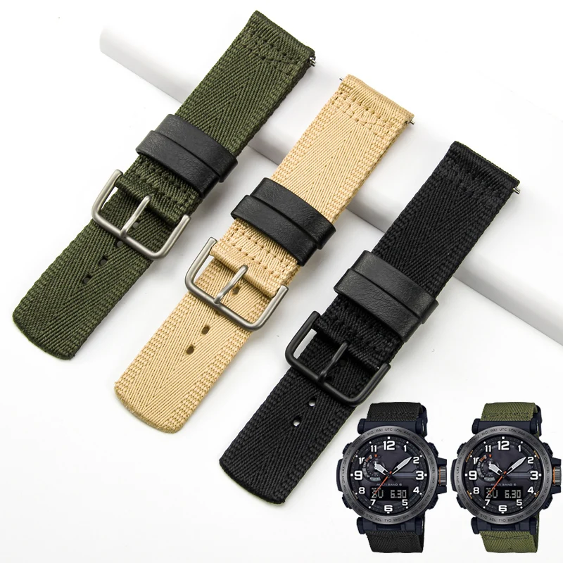 Nylon Watch Band for Casio PRG-600YB PRG-650 PRW-6600 GA2000 Army Green Men's Canvas Watchband 24mm Wristwatch Strap Bracelet