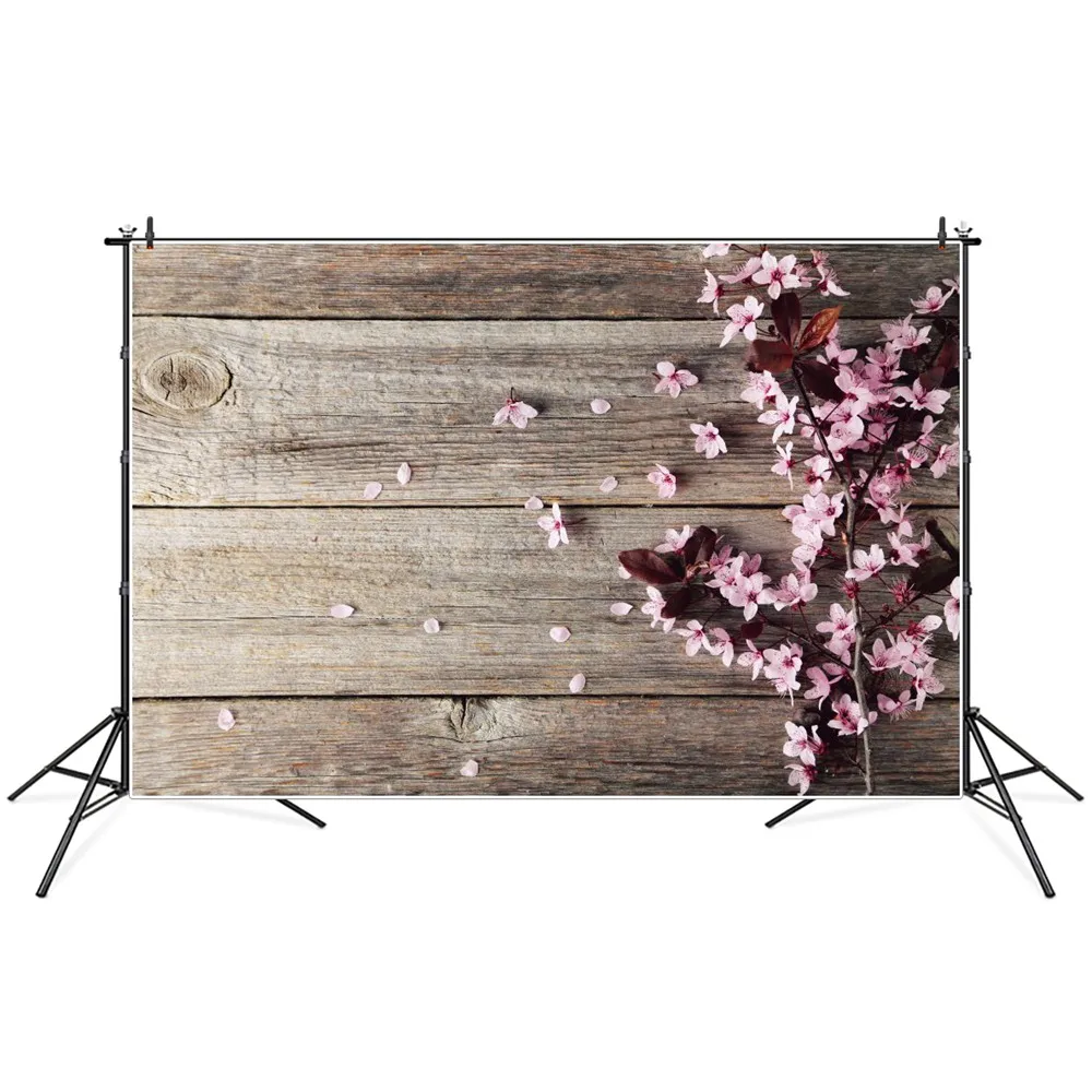 

Pink Flower Branch Wooden Plank Photography Backdrops Custom Ins Studio Party Decoration Food Goods Photo Shooting Backgrounds